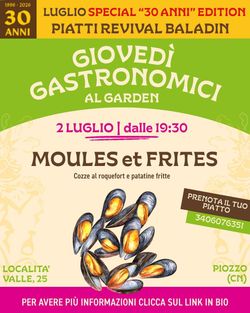 Baladin Open Garden bietet am 2. Juli ab 19:30 Moules et Frites mit Muscheln und Pommes an.