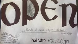 Menù scritto a mano con piatto tipico romano "Le Fafate al cacio e pepe na' bomba" presso Open Baladin Roma.